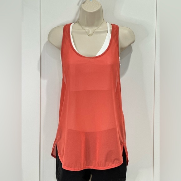 Lululemon 105 Singlet Mesh Tank Top Racerback Poppy Coral Red Size 8 Yoga Sporty - Picture 4 of 10